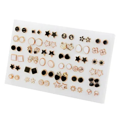 Black & White Golden Stud Earrings Set (36 Pairs)